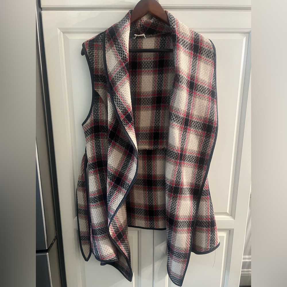 Tie Waist Plaid Vest- Large